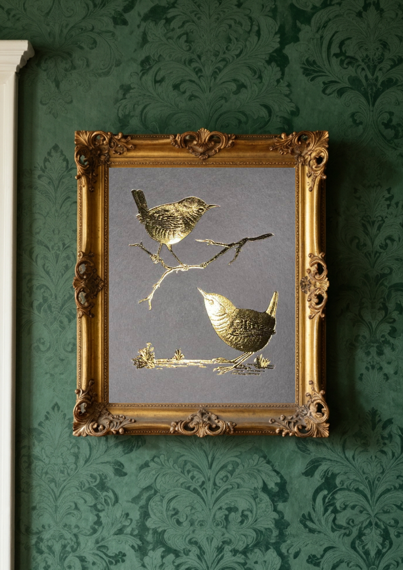 Gold leaf Wren Print/ Limited Edition Foil art/ the Blocking House
