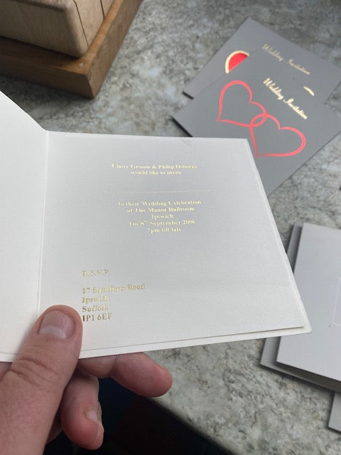Luxury Wedding Invites-Gold foil embossed with a debossed panel